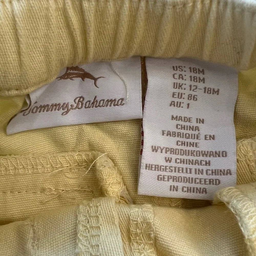 TOMMY BAHAMA Baby 2pc Summer Outfit, Seersucker Shirt‎ w/ Yellow Shorts, 18m